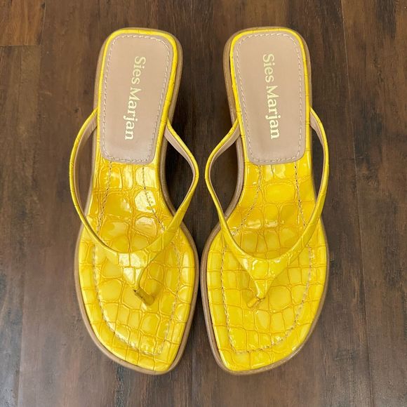 SIES MARJAN Alix Crocodile Thong Heeled Sandals Yellow Leather - Picture 4 of 12